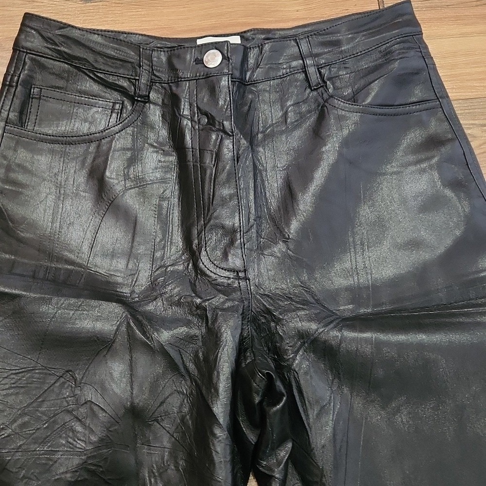 Artitzia Wilfred Vegan Leather Straight Leg Boho Edgy Baddie Black 8 High Rise - Picture 4 of 9